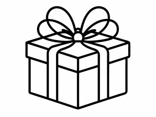 gift box with ribbon single line drawing isolated on white, line art vector illustration
