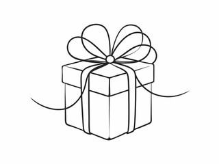 gift box with ribbon single line drawing isolated on white, line art vector illustration
