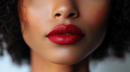 Classic Red: A close-up of a woman's lips adorned with vibrant, classic red lipstick, highlighting their natural beauty and allure. 