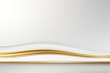 Abstract white background with gold wavy lines and shelf.