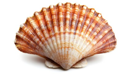 Detailed Scallop Seashell on Bright White Background