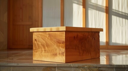 A handcrafted wooden podium with a natural finish, showcasing the beauty of the wood grain and enhancing any presentation space.