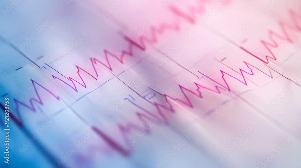 Leinwandbilder A close-up of a paper ECG strip with clear heartbeat patterns and medical annotations, used for diagnosing and monitoring heart conditions in a clinical setting.
