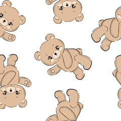 Seamless pattern with cute Teddy Bear vector, Kids trend print