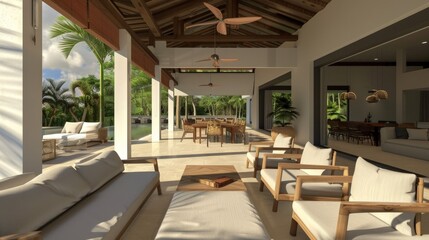 A luxury villa under construction, featuring expansive indoor and outdoor living spaces designed for relaxation and entertainment.