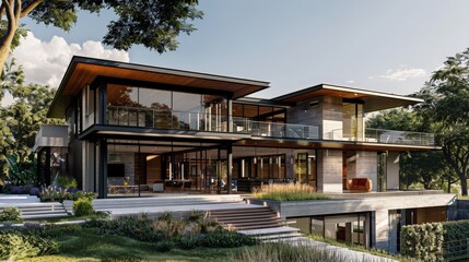 Fototapeta premium A modern loft-style home under construction, featuring open spaces and industrial design elements for a unique urban living experience.