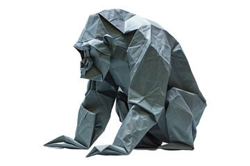 A minimalist paper art of an origami gorilla Isolated on transparent background.