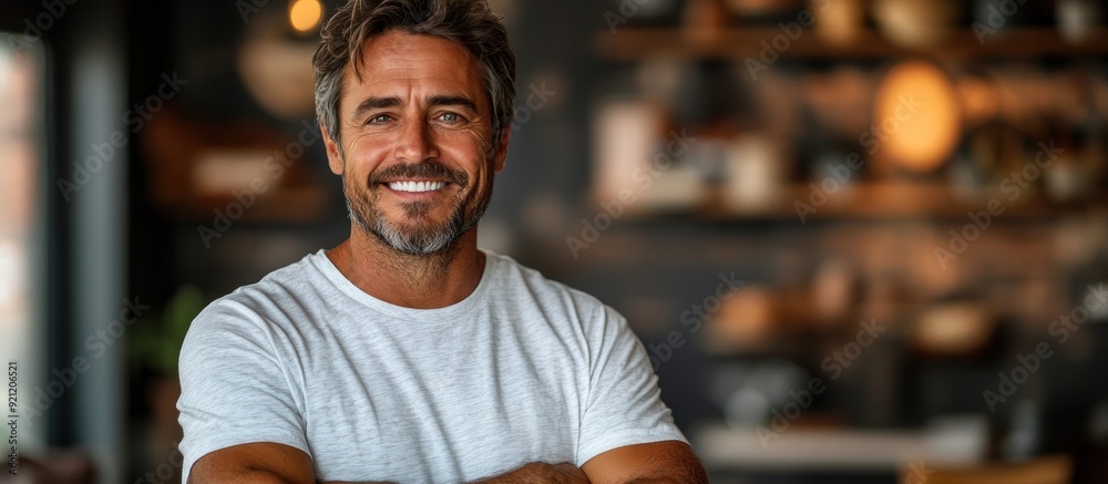 Wall mural smiling man in a cafe