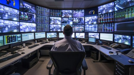 Cybersecurity Specialist Monitoring Data Center Servers for Advanced Network Protection