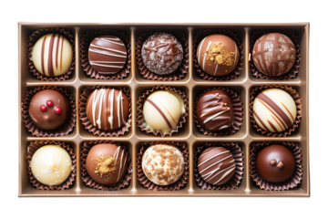 Top view of chocolate candy box isolated on transparent background.