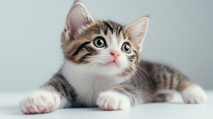 Adorable kitten with striking eyes, playful and curious, capturing the essence of youthful charm and innocence.