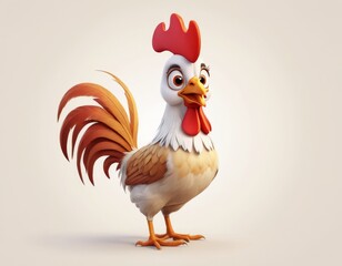 3D Cartoon Colorful Rooster Farm animal for children book Generative AI