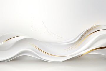 Elegant white and gold abstract background with flowing lines.