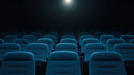 Fototapeta premium Cinematic Spotlight in Dark Theater, a dramatic scene showcasing a brightly lit area surrounded by shadows, perfect for emphasizing text or creating a mood evocative of film.
