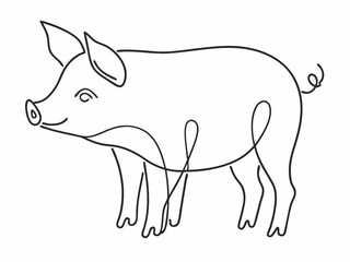 continuous single line drawing of domestic pig, line art vector illustration
