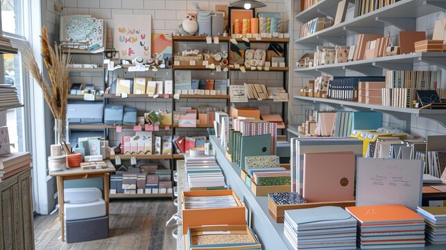 A small business stationery store with unique cards, journals, and writing supplies.