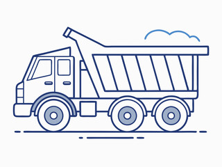 continuous single line drawing of dump truck, line art vector illustration
