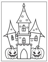 Halloween Vampire's Castle line art, Black and white art