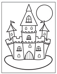 Halloween Vampire's Castle line art, Black and white art