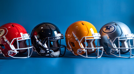American football helmets.