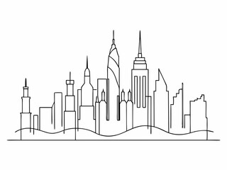 continuous single line drawing of abstract New York City skyline, line art NYC city scape vector illustration
