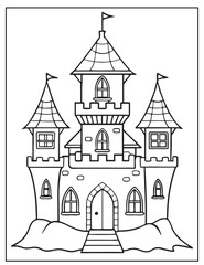 Fototapeta premium a beautiful castle with towers and flags on top for kids coloring book pages