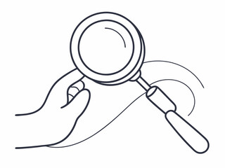 continuous single line drawing of hand holding magnifying glass, line art vector illustration
