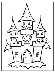 Halloween Vampire's Castle line art, Black and white art