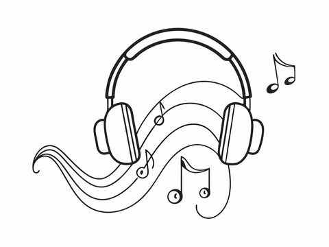 recommend clip art: continuous single line drawing of stereo headphones and sheet music musical notes, listening to music concept line art vector illustration
                    