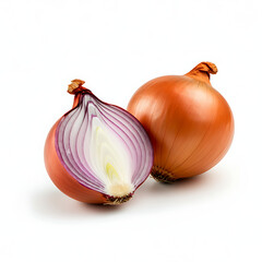 onion and onion in half on a white background, generative ai