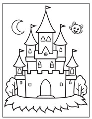 Fototapeta premium Halloween Vampire's Castle line art, Black and white art