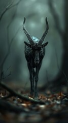 Fototapeta premium closeup black animal horns walking concept above below mood zodiac sign cult lamb portrait immense