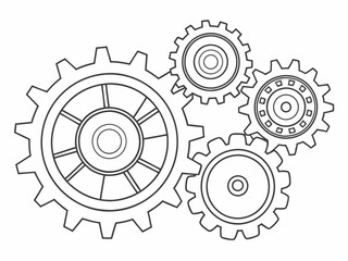 continuous single line drawing of gear wheels, gear line art vector illustration
