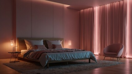 Fototapeta premium Modern Living Room Interior Design, Cozy living room interior in night