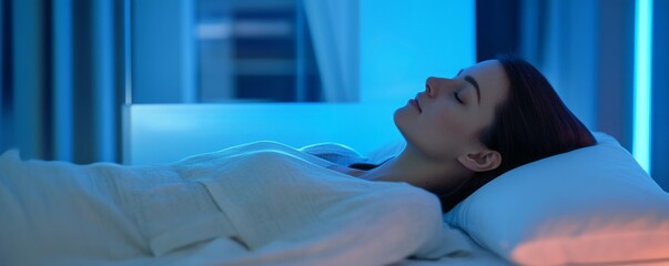 Woman sleeping peacefully in bed at night.
