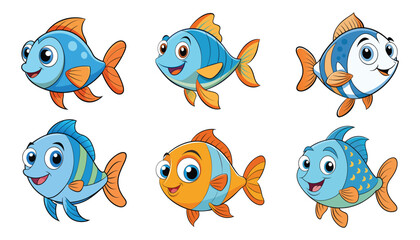 Fish cartoon character illustration set