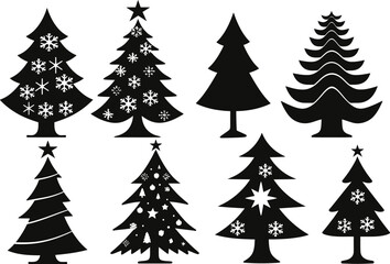 set of christmas trees vector simple silhouette