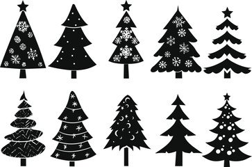 set of christmas trees vector simple silhouette