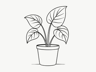 continuous single line drawing of potted plant, line art vector illustration

