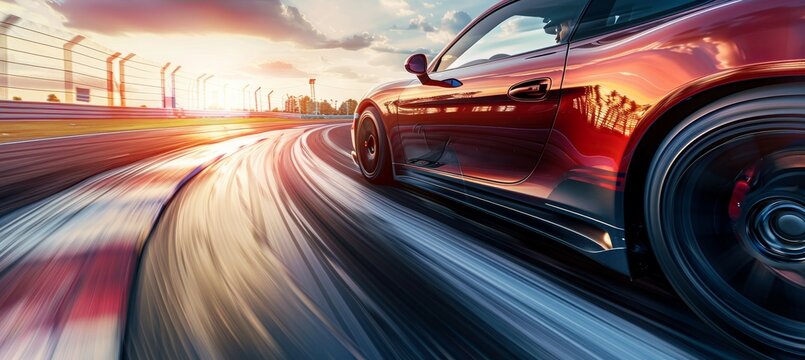 High Performance Driving Course: Sports Car Navigating Tight Turns on Racetrack