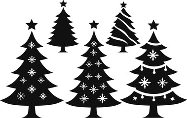 set of christmas trees vector simple silhouette