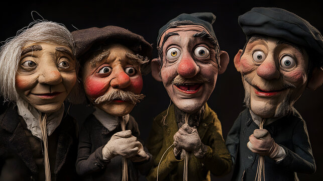 A series of close-up portraits of puppeteers, with expressions of concentration and joy as they bring their puppets to life.


