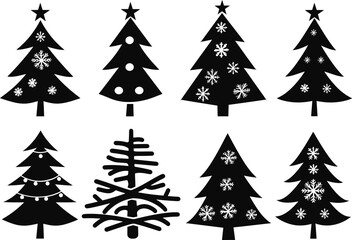set of christmas trees vector simple silhouette 