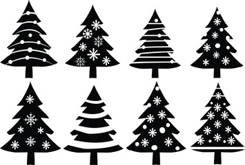 set of christmas trees vector simple silhouette 