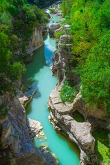 Marmitte dei Giganti canyon and Metauro river. Fossombrone, Marche, Italy.