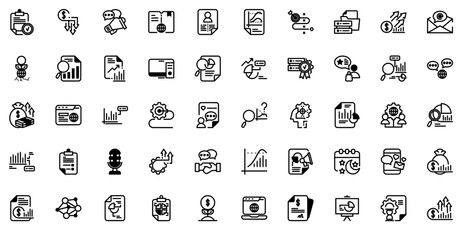 Mega Set Of Vector Data Statistics Isolated Silhouette Solid Icons With Graph,Data,Marketing,Document,Growth Set Vector Flat Line Icons