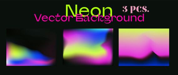 Set of blurred vector backgrounds in neon vibrant colors.