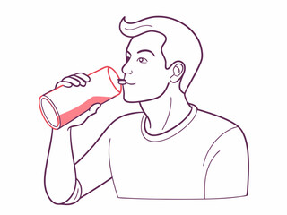 continuous single line drawing of man drinking from soda can, line art vector illustration
