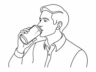 continuous single line drawing of man drinking from soda can, line art vector illustration
