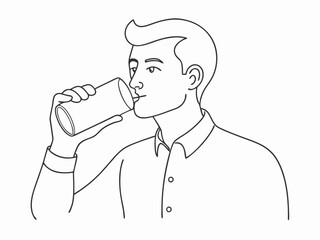 continuous single line drawing of man drinking from soda can, line art vector illustration
